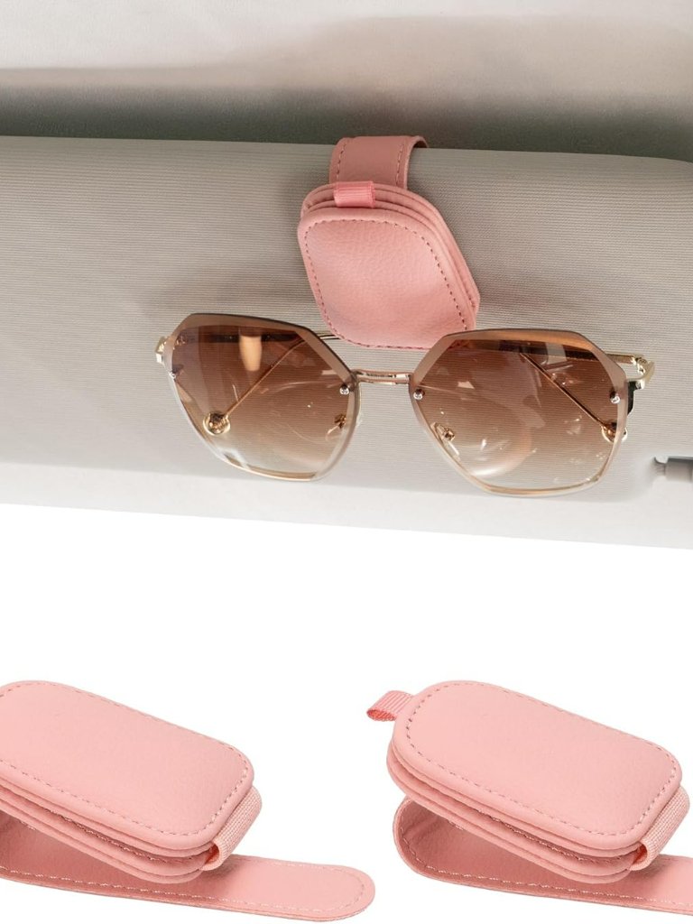 Pink Sunglass Holder For Car Magnetic Leather Sunglasses Holder Card Clip 2 Pack